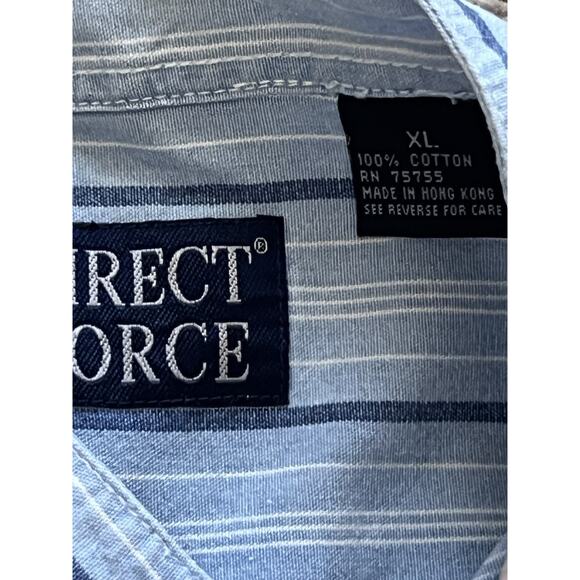 DIRECT FORCE Mens XL Button Down Blue Cotton Shirt Y2K Band Collar Hong Kong - Picture 3 of 5